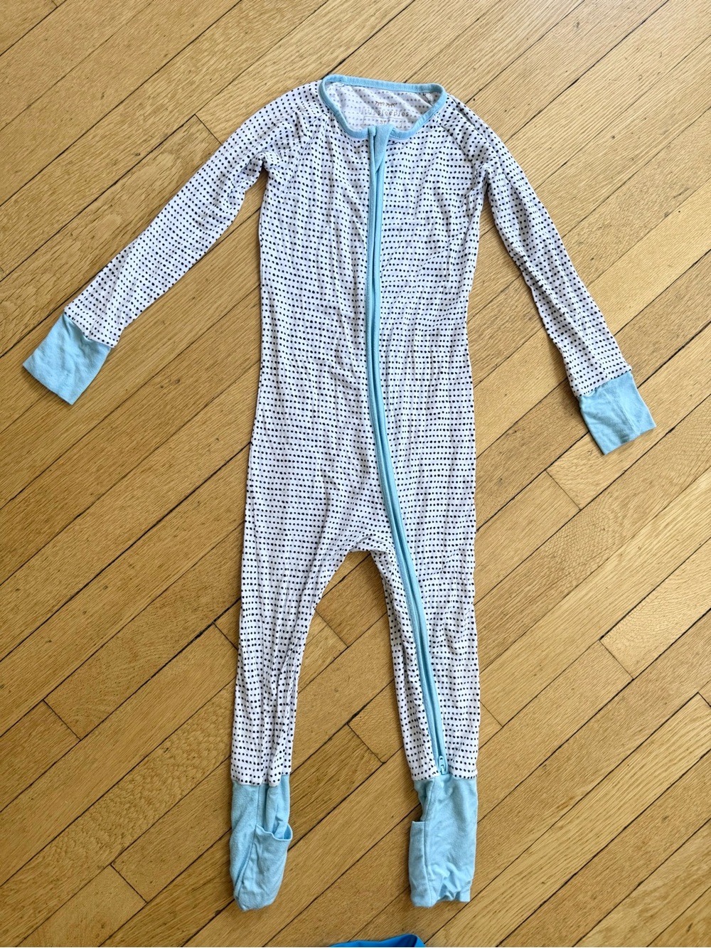 Little Sleepies White Polka Dot Footed Pajamas with Light Blue Trim 3t